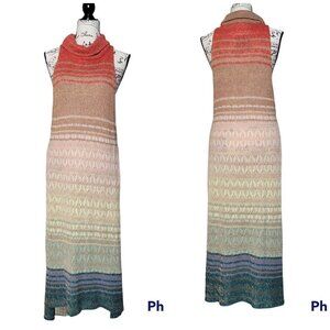 Free People Rose Gold Threaded Rainbow Long Knit Sweater Turtleneck Tunic Size S